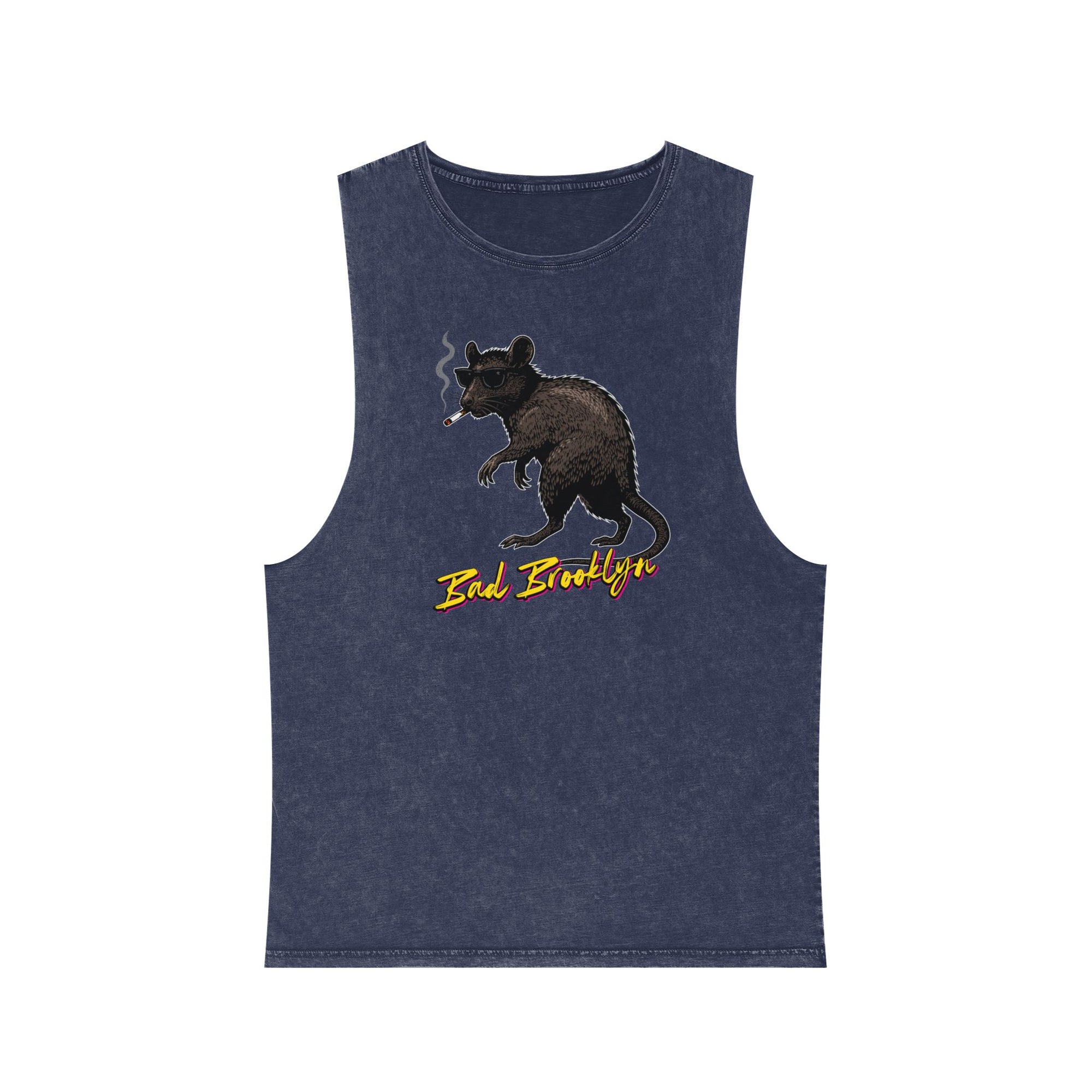 BadBrooklyn Street Rat Smoking Graphic Stonewash Tank