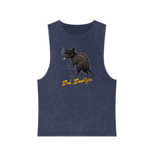 BadBrooklyn Street Rat Smoking Graphic Stonewash Tank