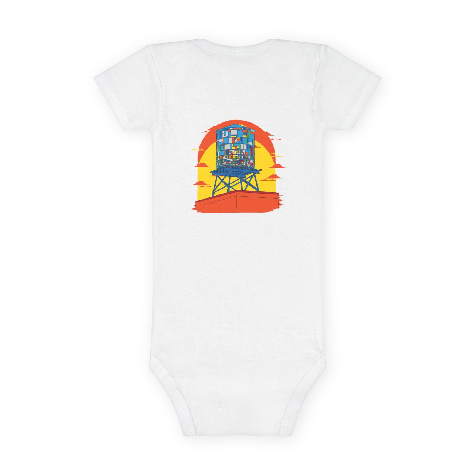 BadBrooklyn Water Tower Sunset Short Sleeve Baby Onesie