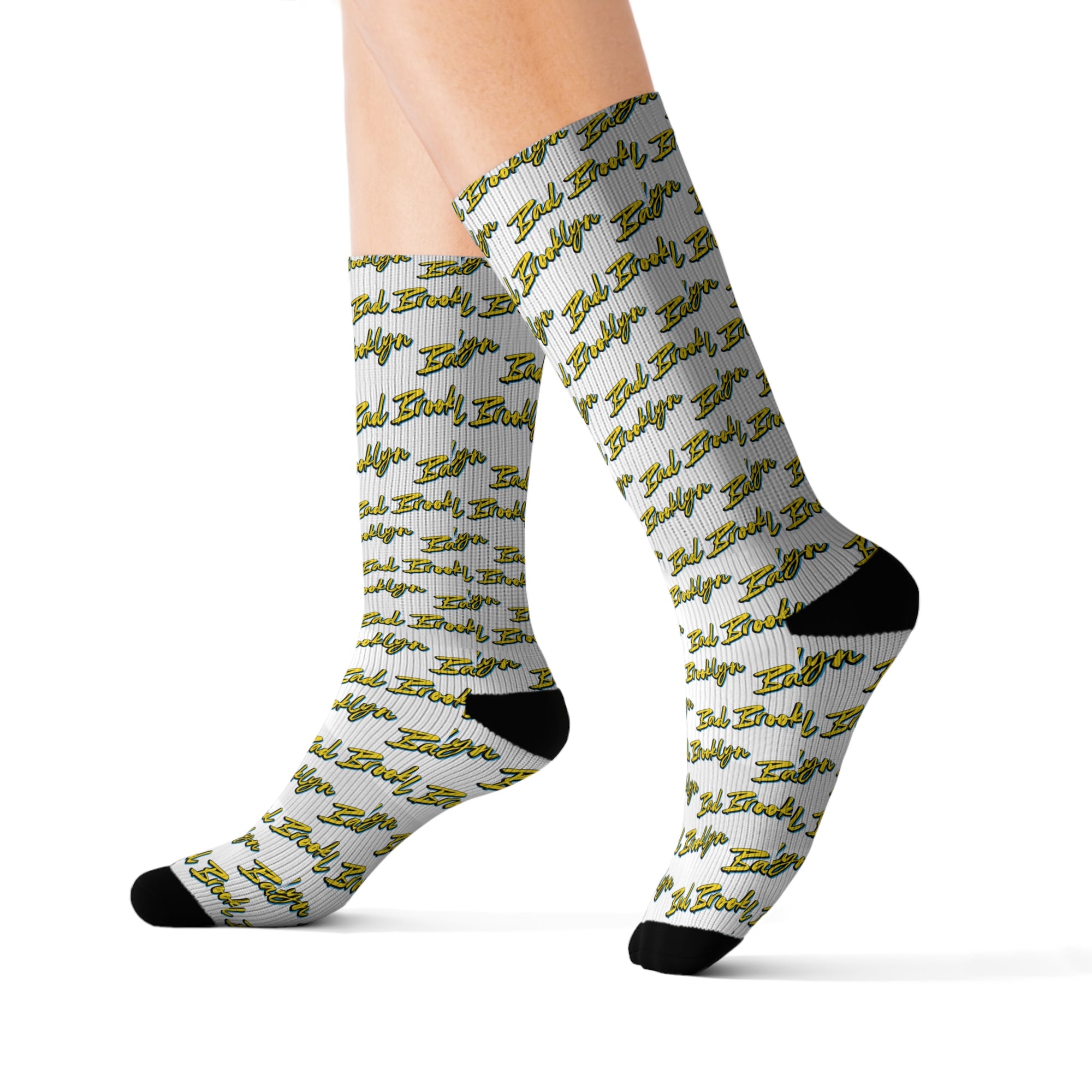 BadBrooklyn Gold Classic Sublimation White Socks