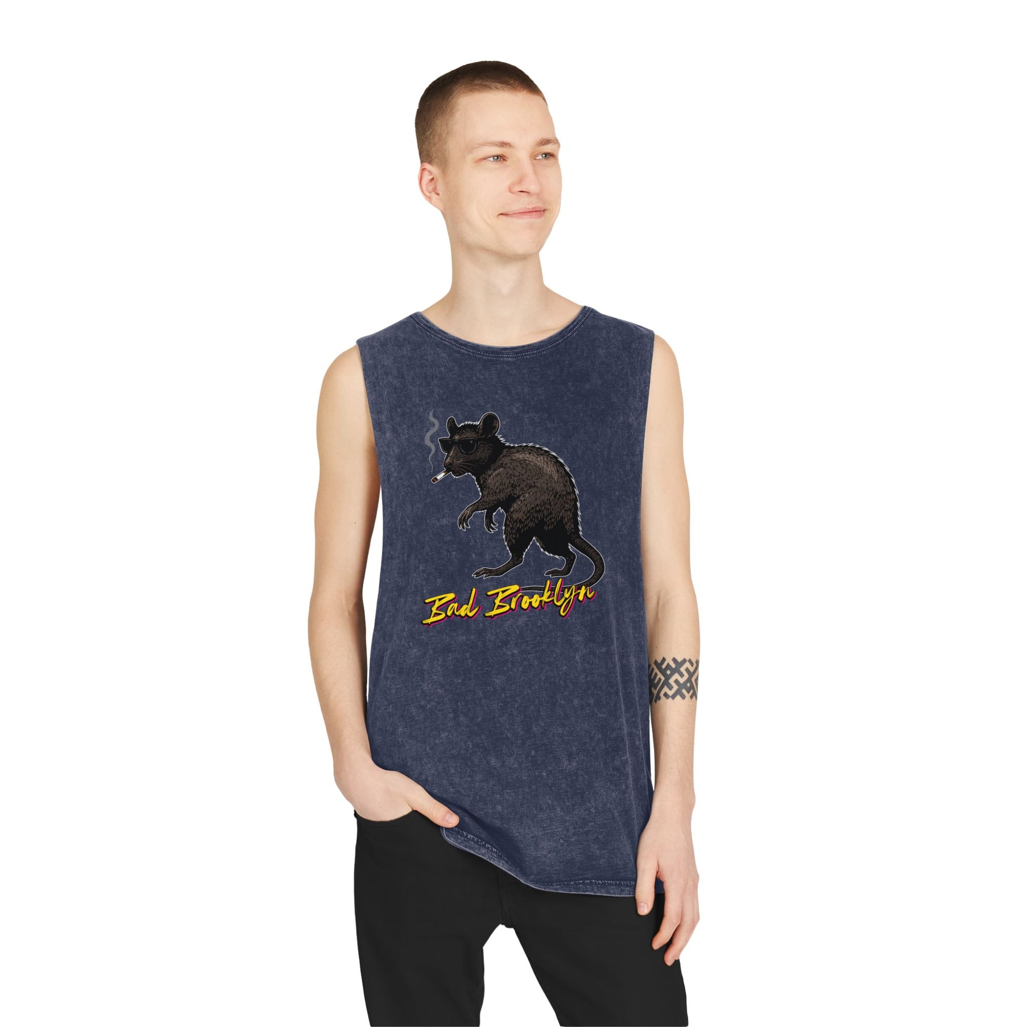 BadBrooklyn Street Rat Smoking Stonewash Tank