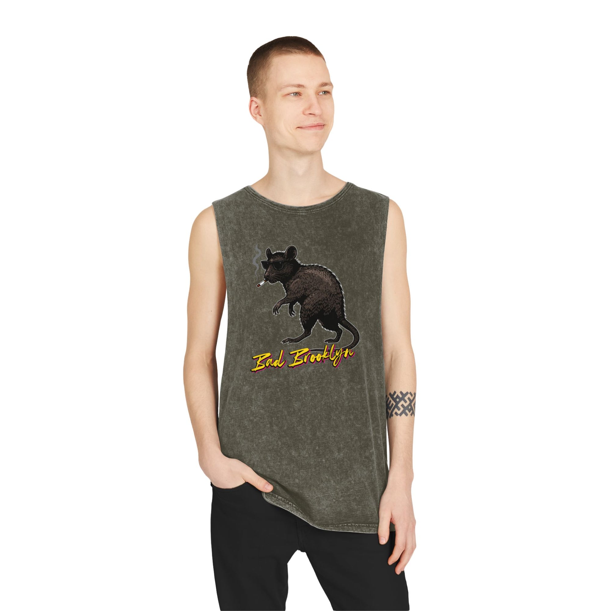 BadBrooklyn Street Rat Smoking Stonewash Tank