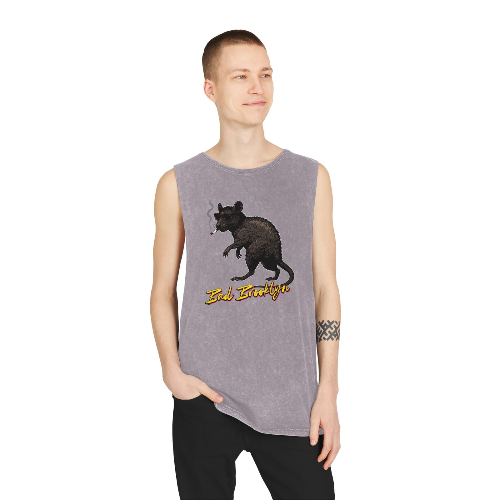 BadBrooklyn Street Rat Smoking Stonewash Tank