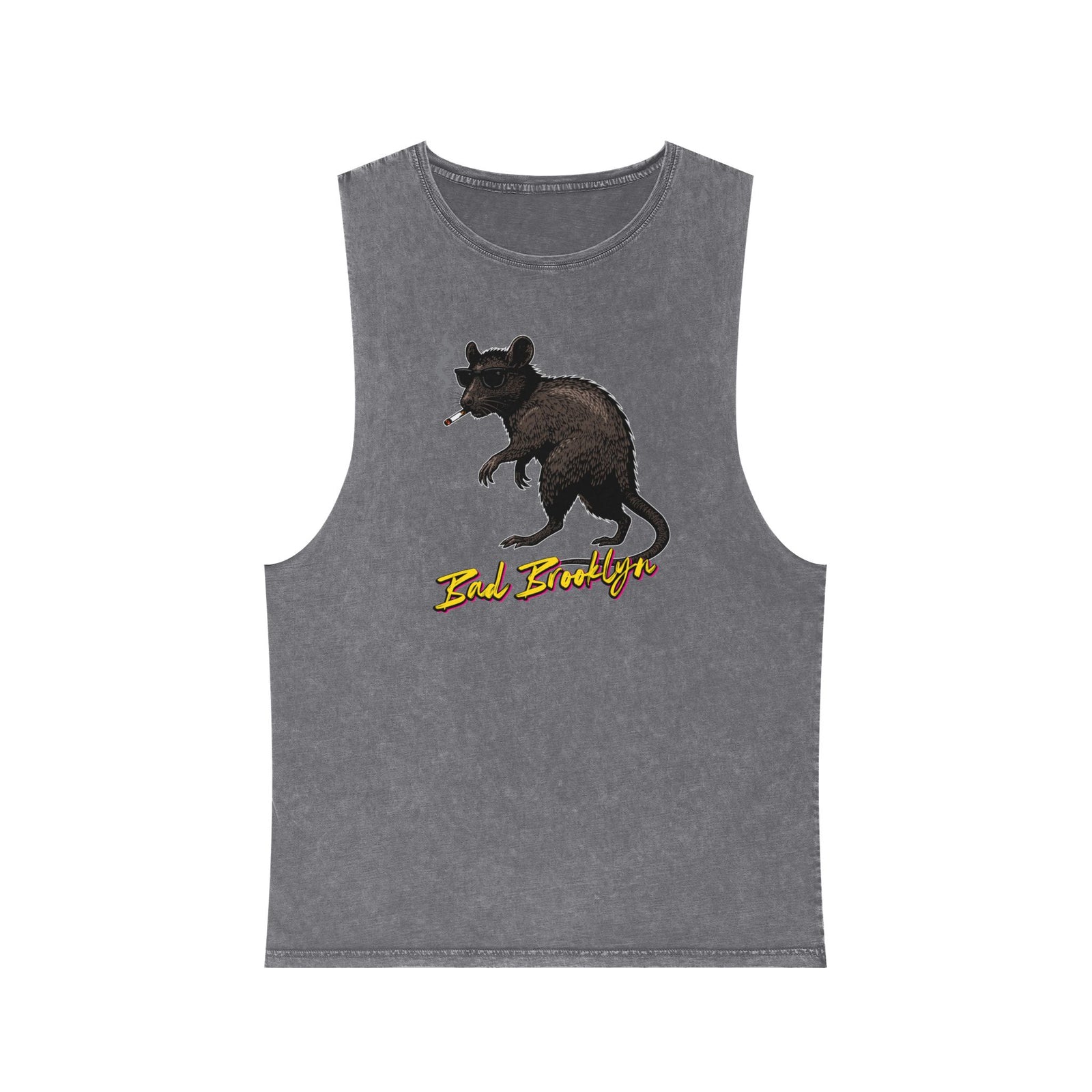 BadBrooklyn Street Rat Smoking Graphic Stonewash Tank