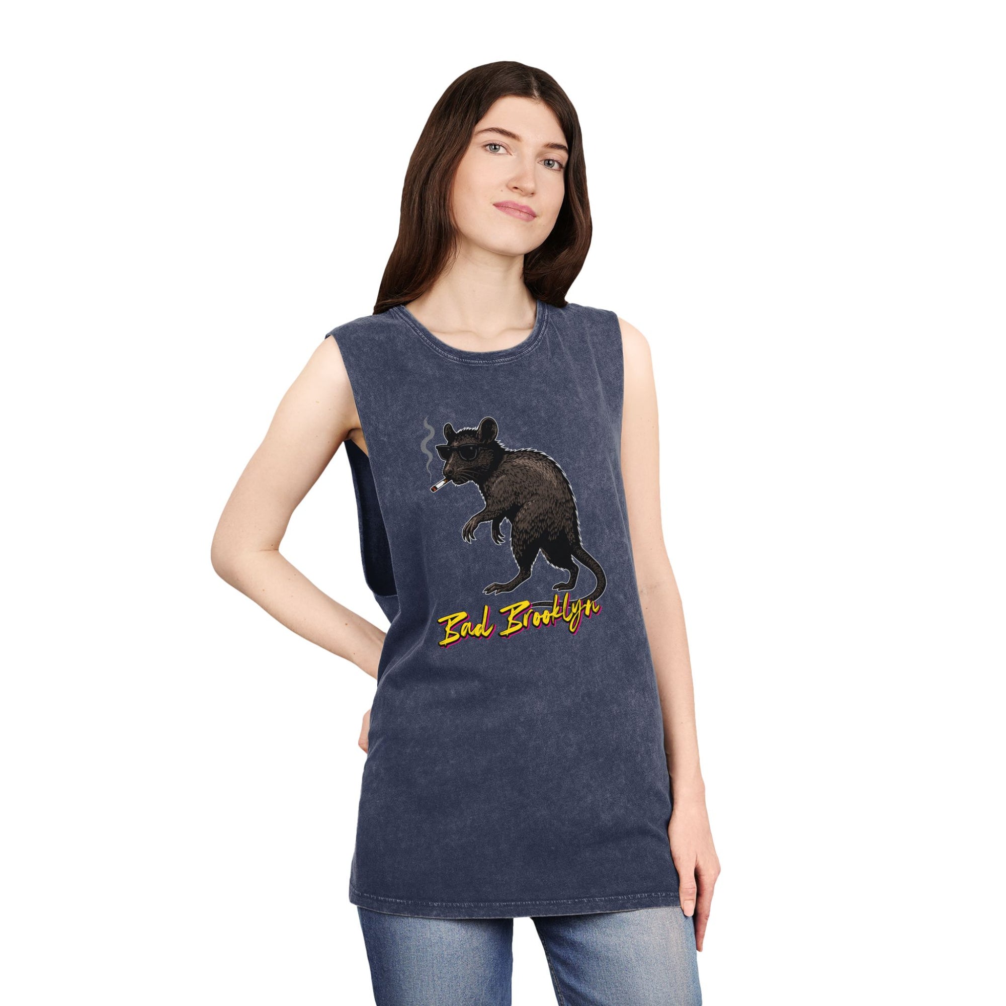 BadBrooklyn Street Rat Smoking Stonewash Tank