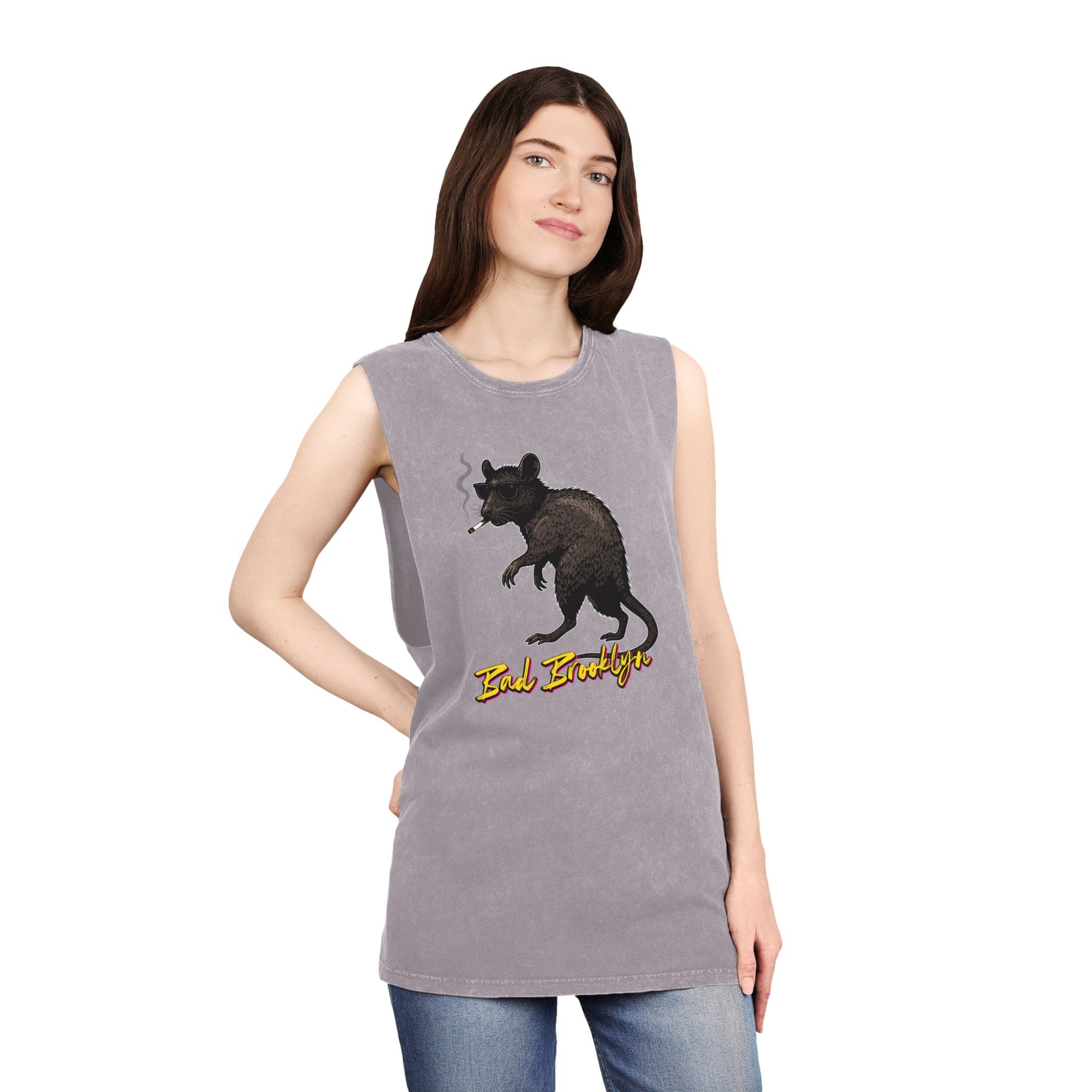 BadBrooklyn Street Rat Smoking Stonewash Tank