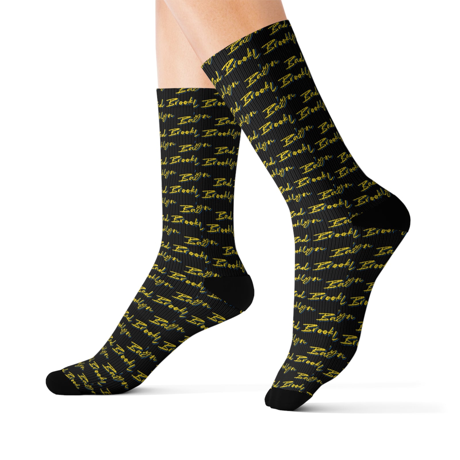 BadBrooklyn Gold Classic Sublimation Black Socks
