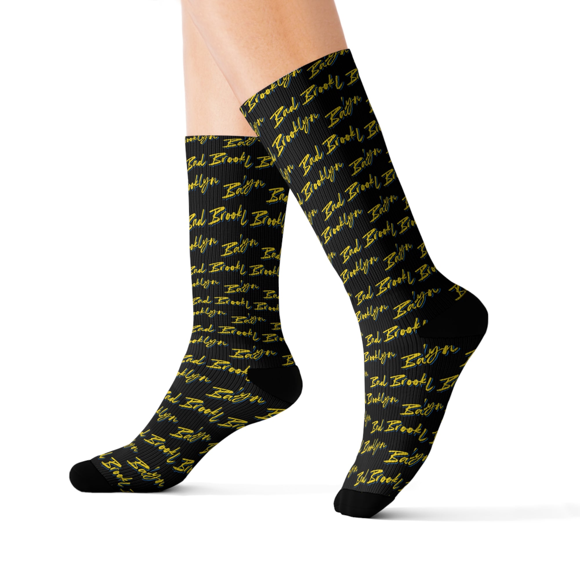 BadBrooklyn Gold Classic Sublimation Black Socks